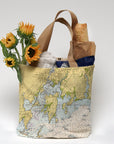 Mystic Harbor Nautical Chart Tote