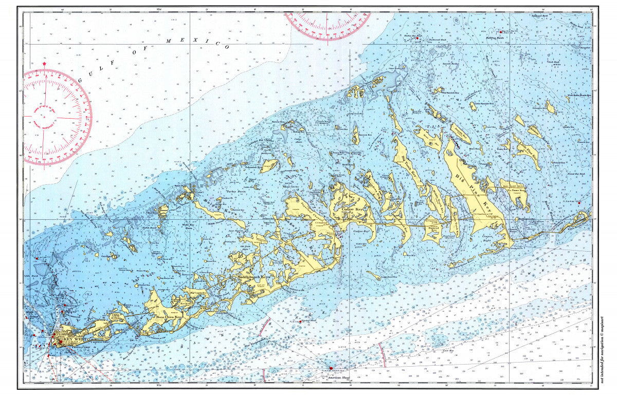 Key West to Big Pine Island Chart Placemats, set of 4