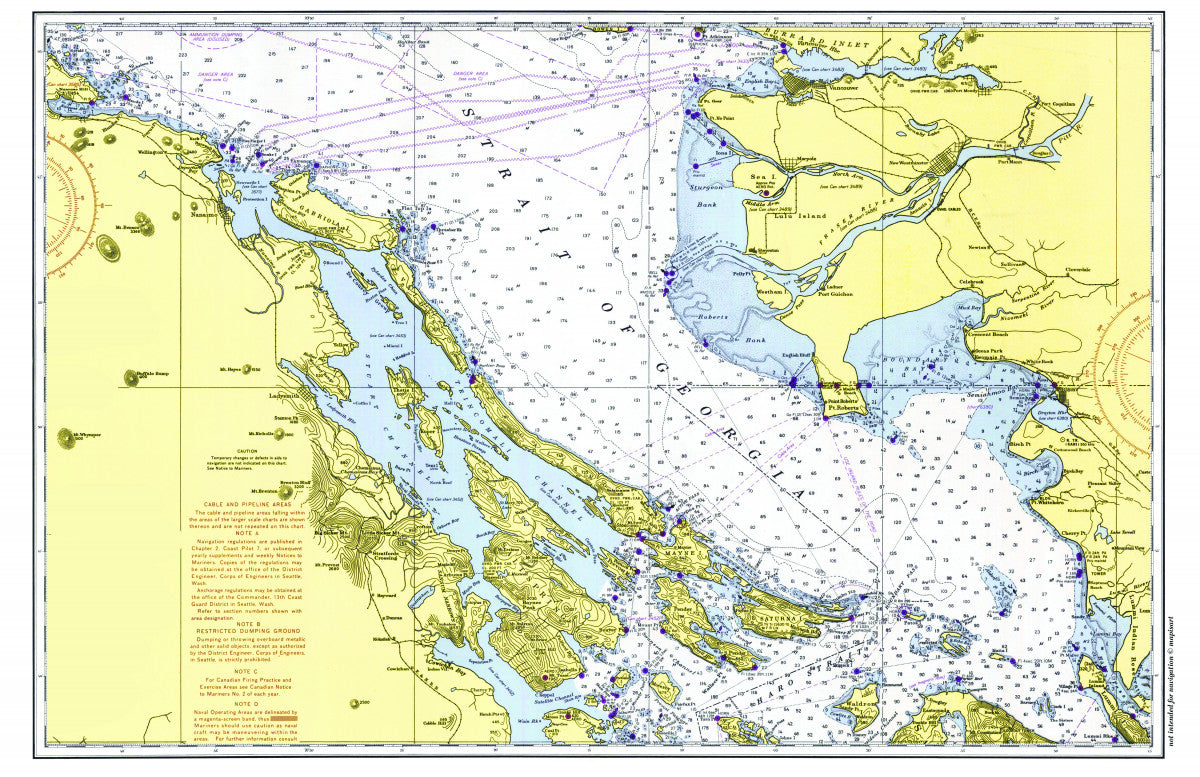 Vancouver &amp; Salt Spring Isl. Nautical Chart Placemats, set of 4