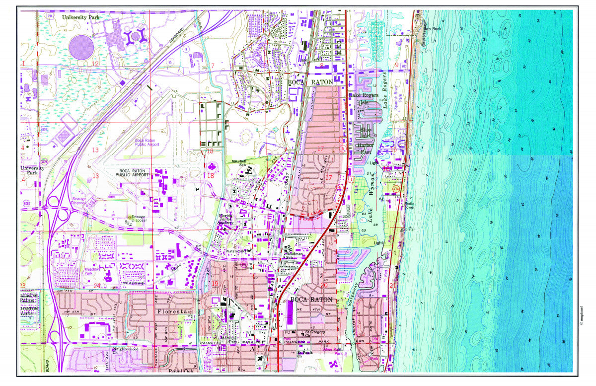 Boca Raton Topographical Map Placemats, set of 4