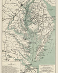 Chesapeake Bay, MD VA Transportation Lines Antique Map Scroll